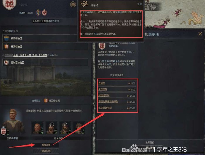 十字軍之王3 (Crusader Kings 3) 繼承法內容與機制詳解