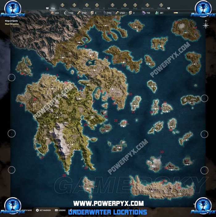 刺客教條 奧德賽 (Assassin's Creed Odyssey) 全水下地點位置地圖