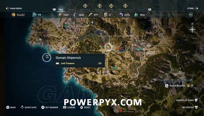 刺客教條 奧德賽 (Assassin's Creed Odyssey) 全水下地點位置地圖