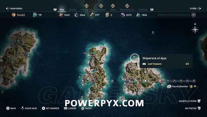 刺客教條 奧德賽 (Assassin's Creed Odyssey) 全水下地點位置地圖