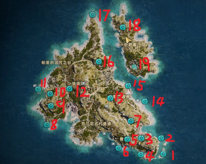刺客教條 奧德賽 (Assassin's Creed Odyssey) 新手村奧利哈鋼地圖位置