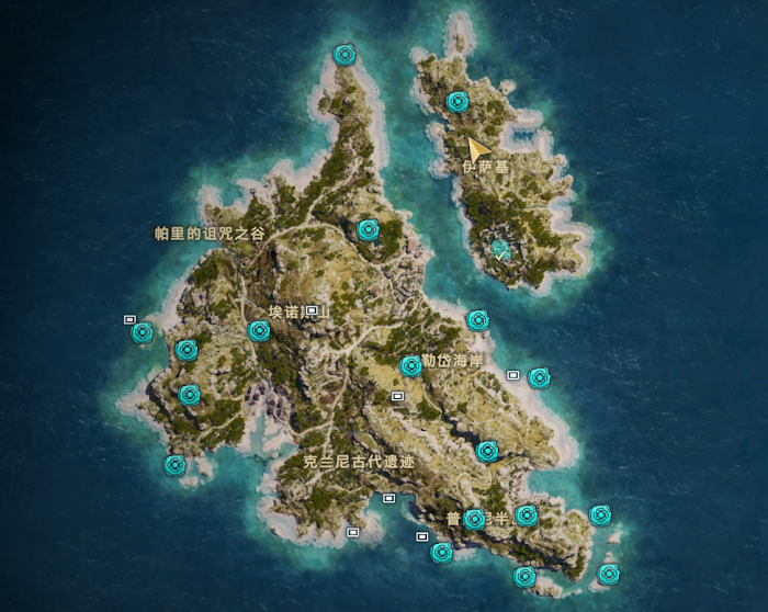 刺客教條 奧德賽 (Assassin's Creed Odyssey) 新手村奧利哈鋼地圖位置