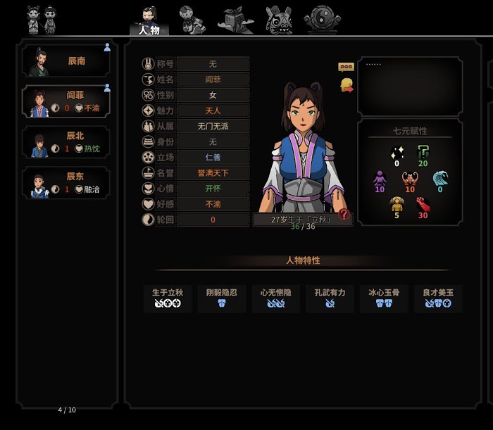 太吾繪卷 (The Scroll Of Taiwu) 人物特性遺傳機制推測