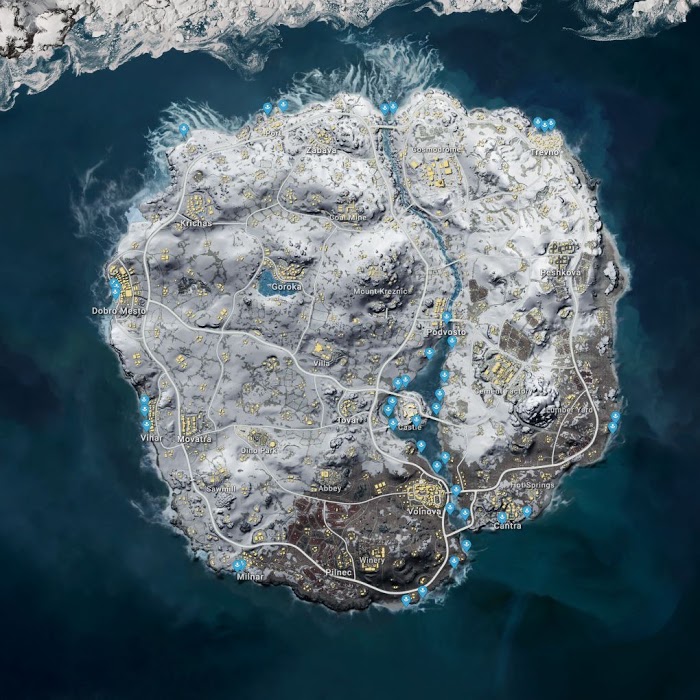 絕地求生 (Playerunknown's Battlegrounds) 雪地刷車、刷船與資源分佈地圖