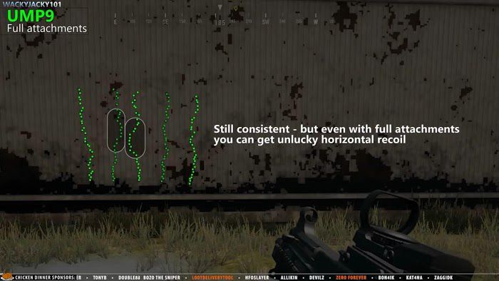 絕地求生 (Playerunknown's Battlegrounds) 滿配、無配件衝鋒槍後坐力對比