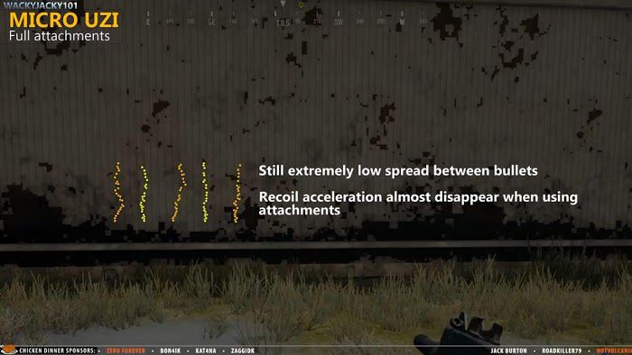 絕地求生 (Playerunknown's Battlegrounds) 滿配、無配件衝鋒槍後坐力對比