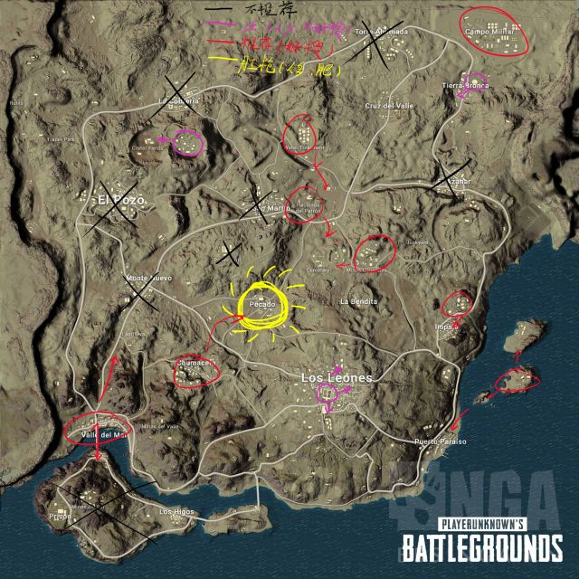 絕地求生 (Playerunknown's Battlegrounds) 沙漠地圖搜索點與跳傘位置推薦