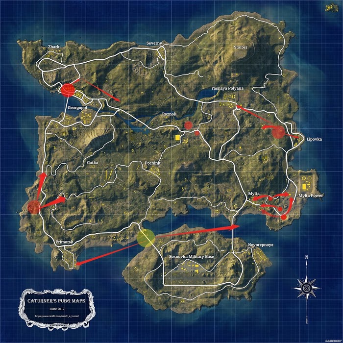 絕地求生 (Playerunknown's Battlegrounds) 雙排與四排跳傘點推薦