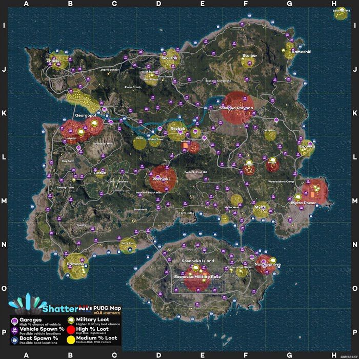 絕地求生 (Playerunknown's Battlegrounds) 最新資源分佈地圖