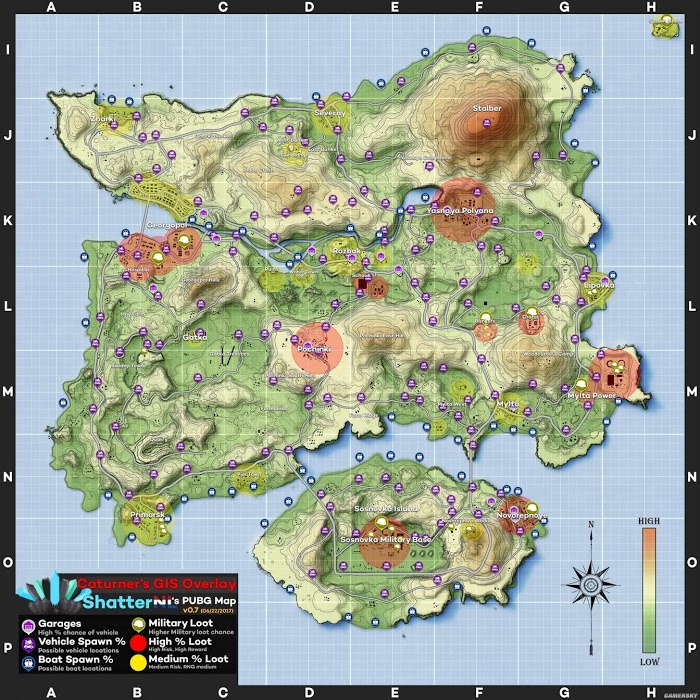 絕地求生 (Playerunknown's Battlegrounds) 最新資源分佈地圖