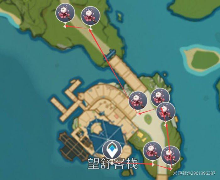原神 (Genshin Impact) 霓裳花採集路線圖示
