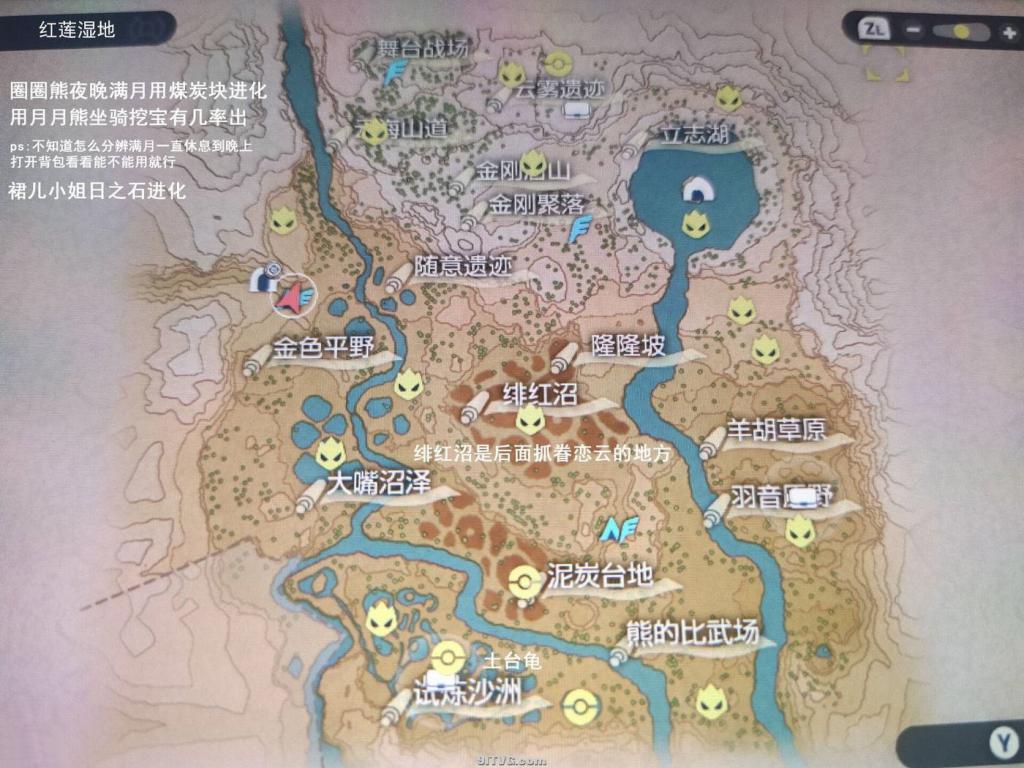 寶可夢傳說 阿爾宙斯 (Pokémon Legends Arceus) 各區域頭目位置標註