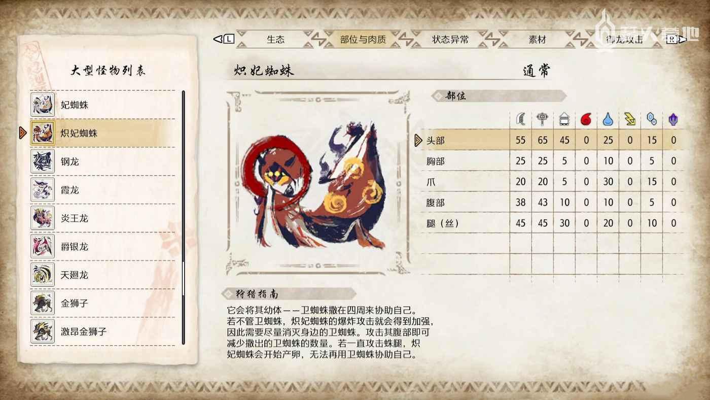 魔物獵人 崛起 破曉 (Monster Hunter Rise Sunbreak) 熾妃蜘蛛弱點屬性攻略