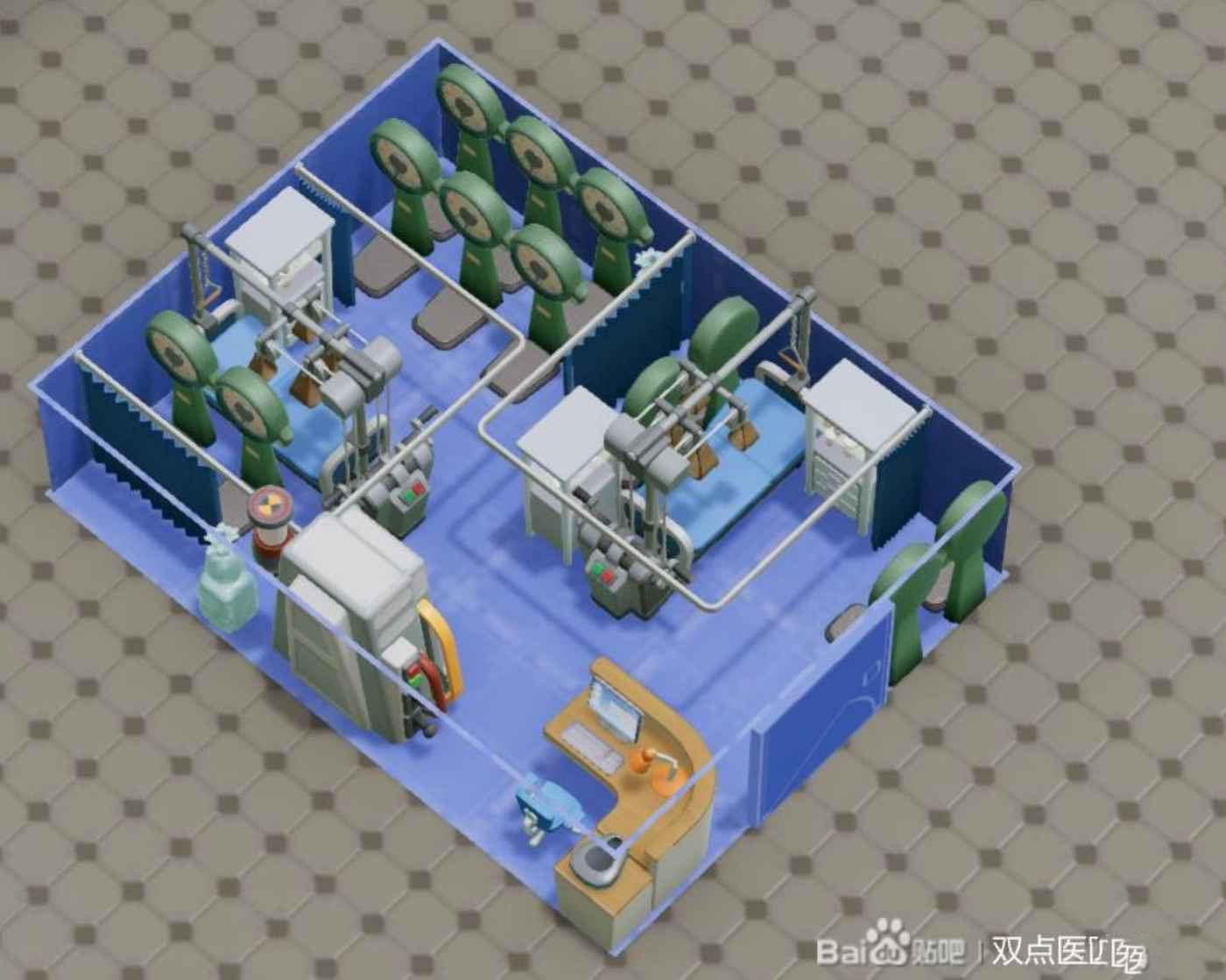 雙點醫院 (Two Point Hospital) 常用房間設備佈局參考